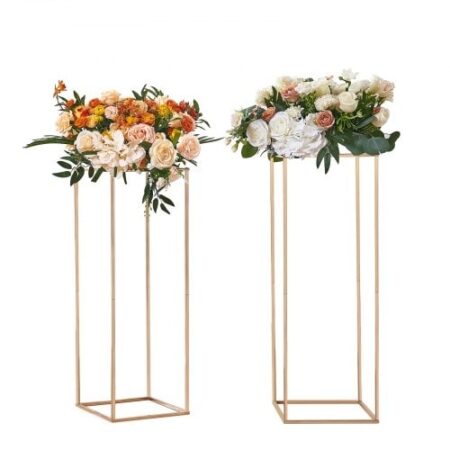 2 STK 31,5 tommer/80 cm højt bryllup blomsterstander, metal vasesøjle geometriske midterste stativer, guld rektangulært blomster display stativ til T