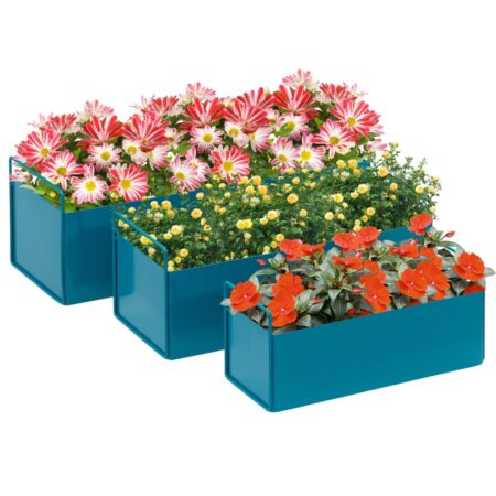 3x Plantekasse Jern blomsterkasse med hank 55 - 45 - 35 cm Blå