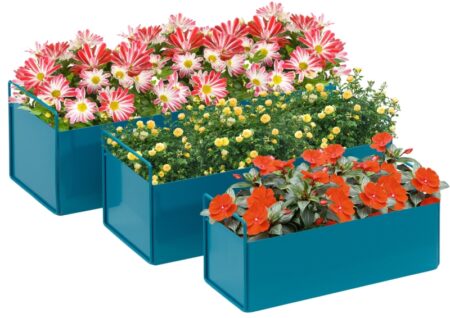 3x Plantekasse Jern blomsterkasse med hank 55 - 45 - 35 cm Blå