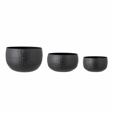 Abisha Set of 3 Outdoor Iron Flowerpots - Black