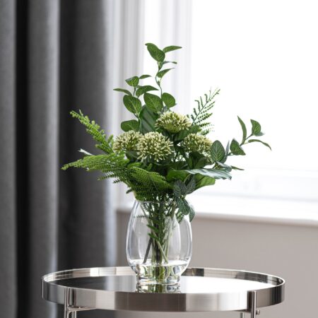 Artificial Allium and Foliage in Vase Green