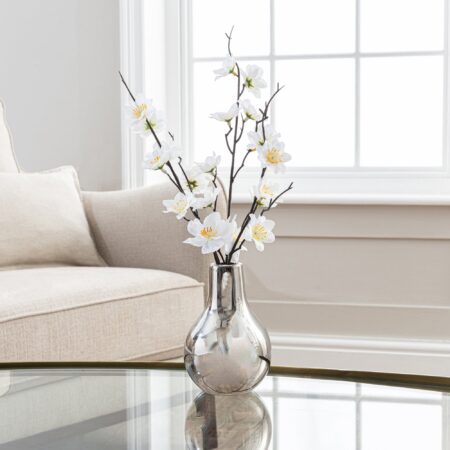 Artificial Blossom Cream in Silver Vase 37cm White