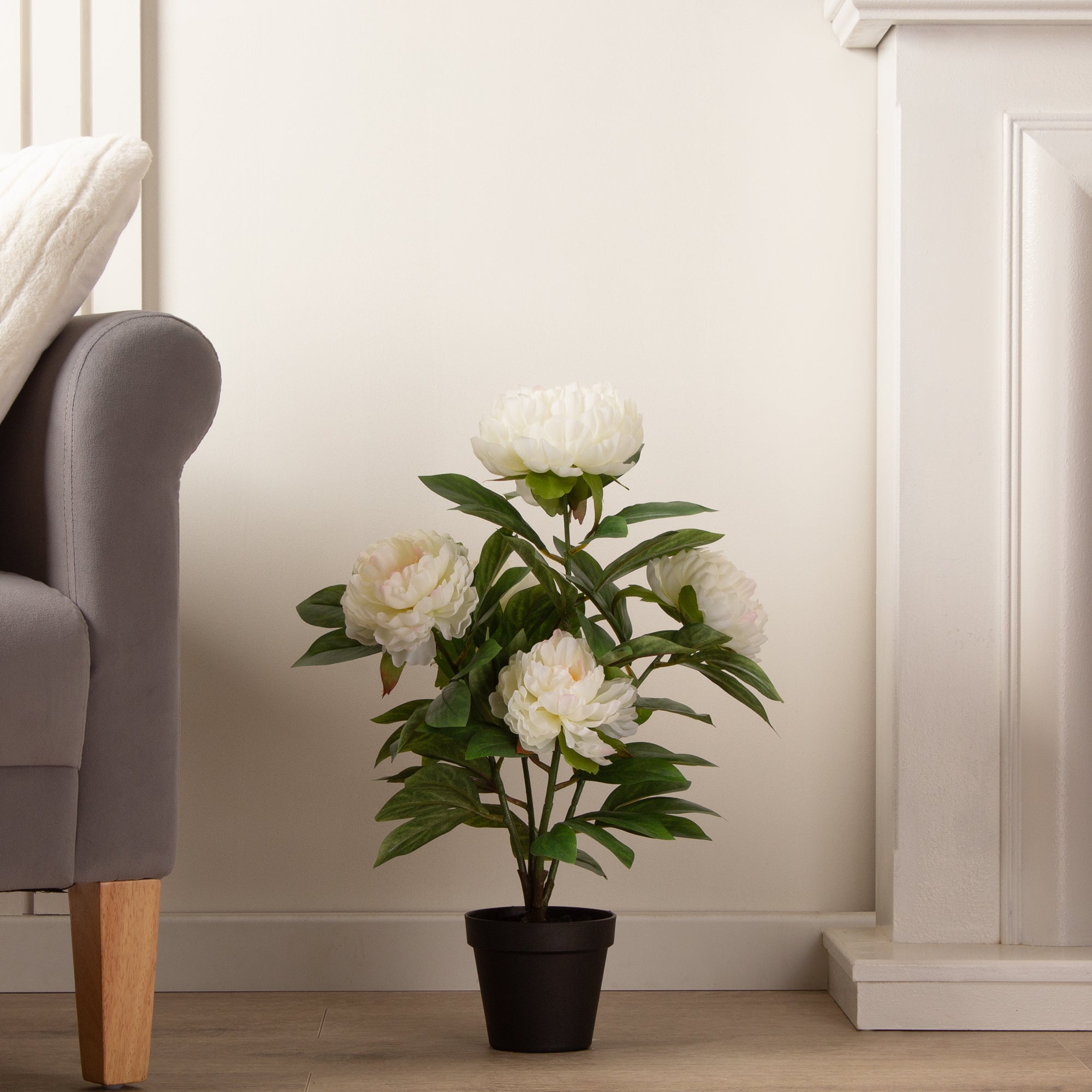 Artificial Cream Peony Plant in Black Plant Pot Cream Artificial Cream Peony Plant in Black Plant Pot Cream