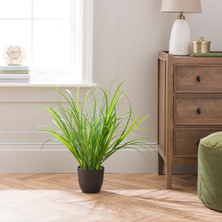 Artificial Grass in Black Plastic Plant Pot Green