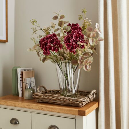 Artificial Hydrangea and Eucalyptus in Vase Purple