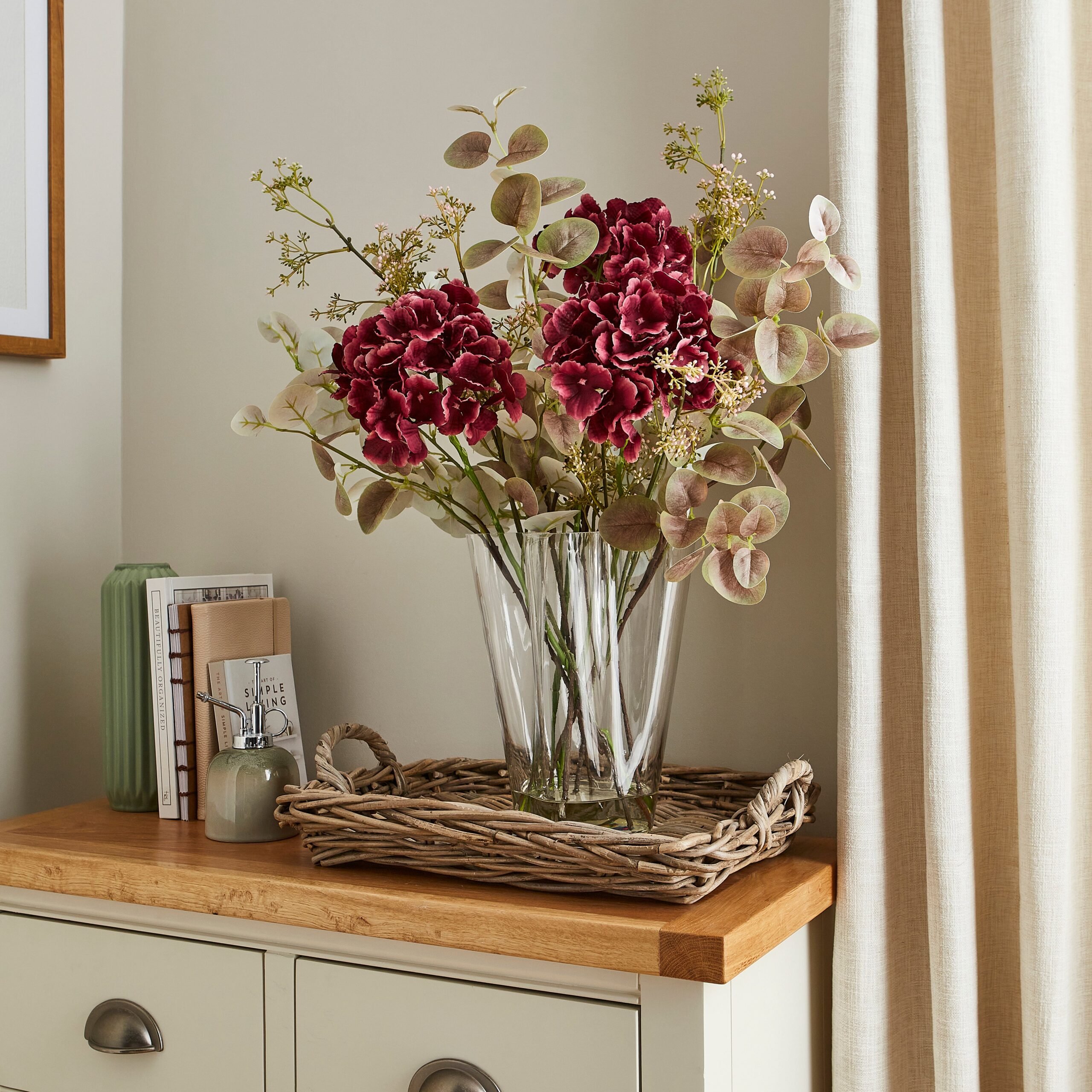Artificial Hydrangea and Eucalyptus in Vase Purple