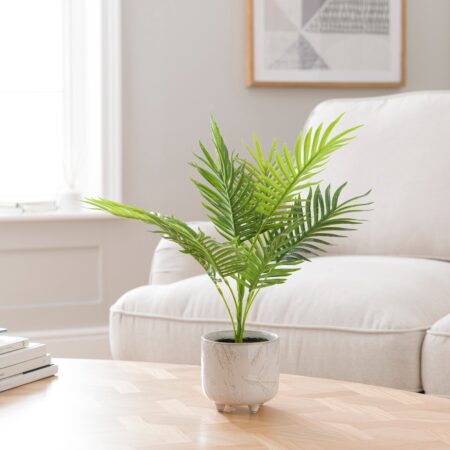 Artificial Palm Plant in White Palm Ceramic Plant Pot Green