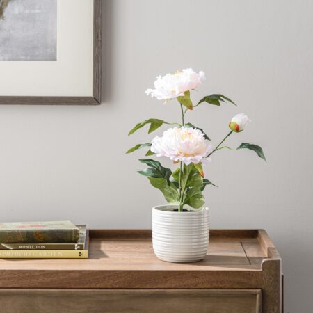 Artificial Peony in White Ceramic Plant Pot White