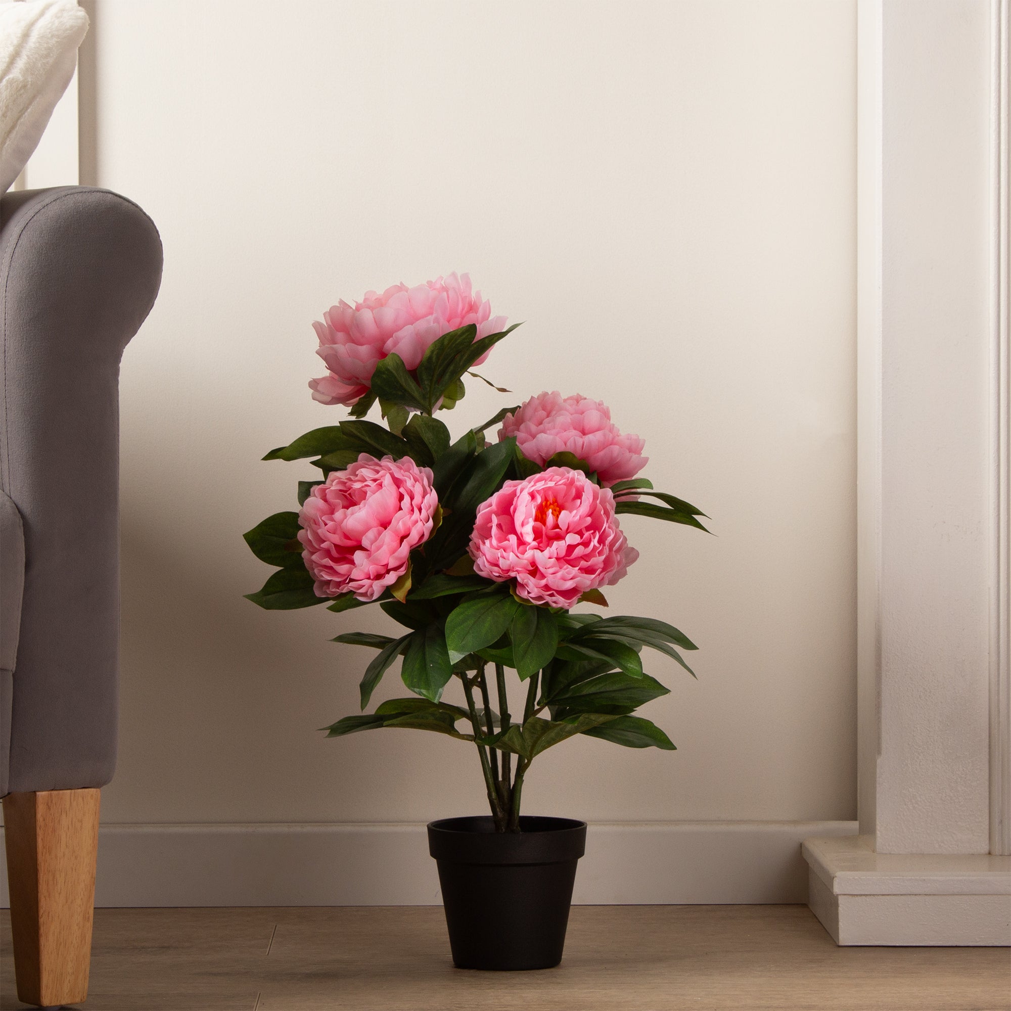 Artificial Pink Peony Plant in Black Plant Pot Pink Artificial Pink Peony Plant in Black Plant Pot Pink