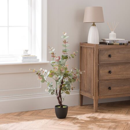 Artificial Premium Eucalyptus in Black Plastic Plant Pot Green