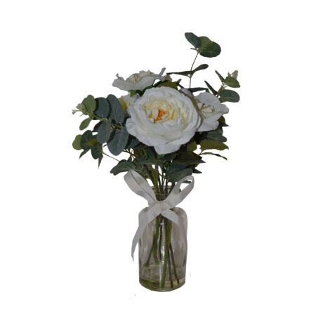 Artificial Roses White in Glass Vase 44cm Green/White