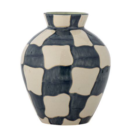BLOOMINGVILLE Check Vase, Blå, Stentøj (D20xH24 cm)