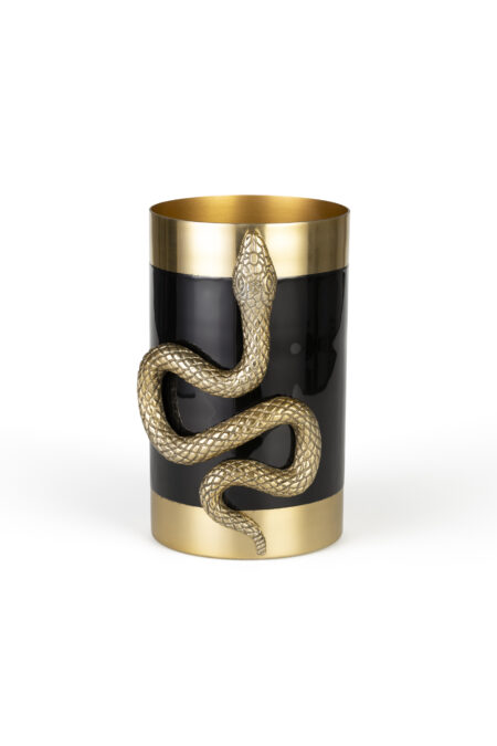 BOLD MONKEY Never Hurt A Snake vase M, rund - guld aluminium og sort emalje (H:26)