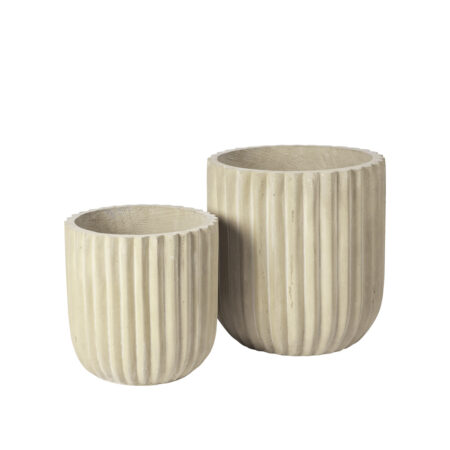 BROSTE COPENHAGEN Fiber udendørs krukke, rund - antik beige fibercement (sæt med 2)