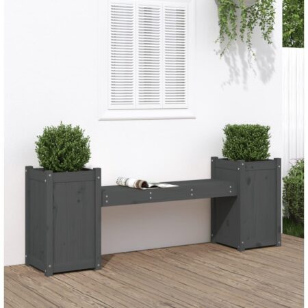 Bænk med plantekasser 180x36x63 cm massivt fyrretræ grå