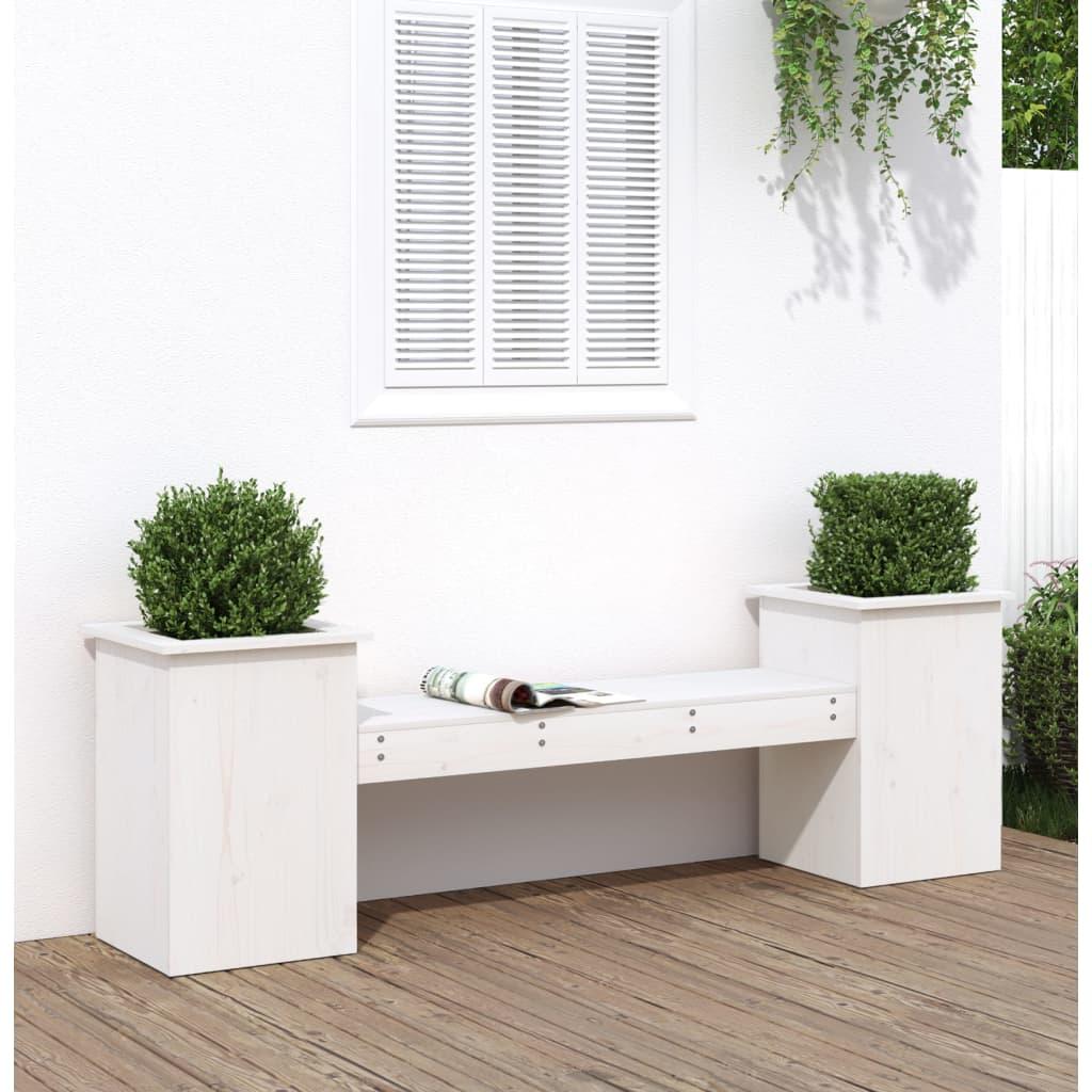 Bænk med plantekasser 184,5x39,5x56,5 cm massivt fyrretræ hvid Bænk med plantekasser 184,5x39,5x56,5 cm massivt fyrretræ hvid
