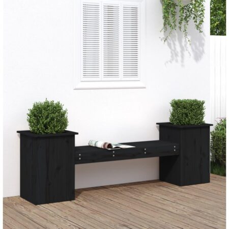 Bænk med plantekasser 184,5x39,5x56,5 cm massivt fyrretræ sort