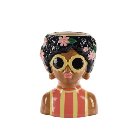 Bahne Interior - Dame med briller og krøllet hår urtepotteskjuler - H24,5 cm.