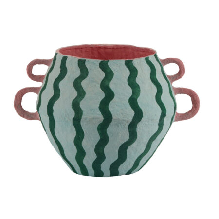 Bahne Interior - Stribet vase, grøn zig zag - H27 cm.