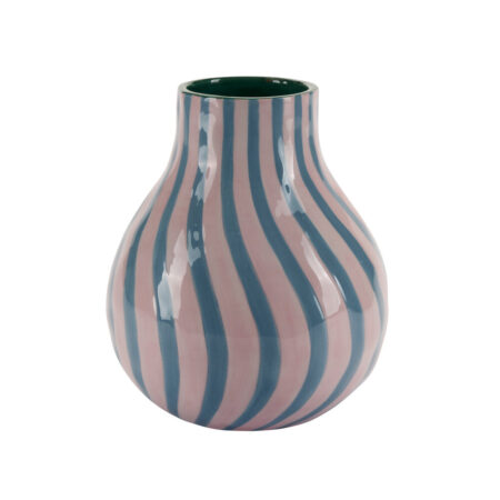 Bahne Interior - Stribet vase swirl, rosa/blå/grøn - H19,5 cm