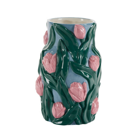 Bahne Interior - Tulipan vase, grøn/rosa/blå - H20 cm