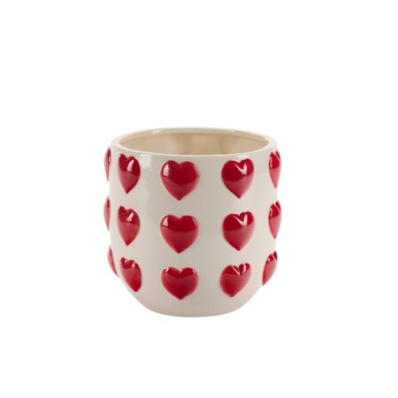 Bahne Interior - Urtepotteskjuler med hjerter, rød - H15,5 cm.