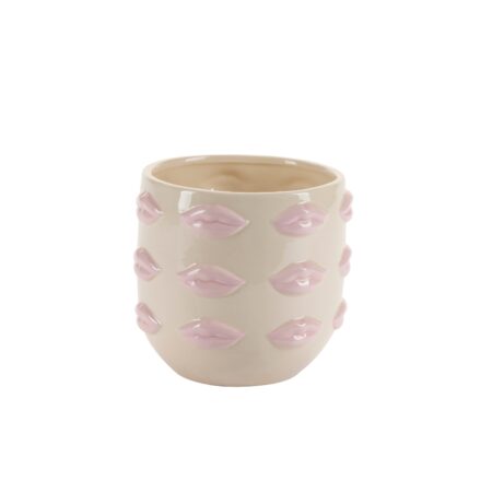 Bahne Interior - Urtepotteskjuler med læber, lyserød - H15,5cm.