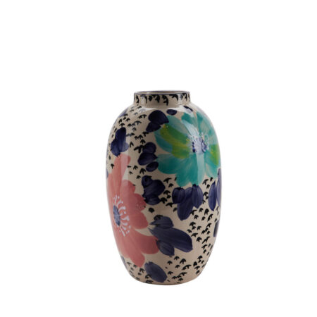 Bahne Interior - Vase m.blomster mønster - blå/hvid/lyserød