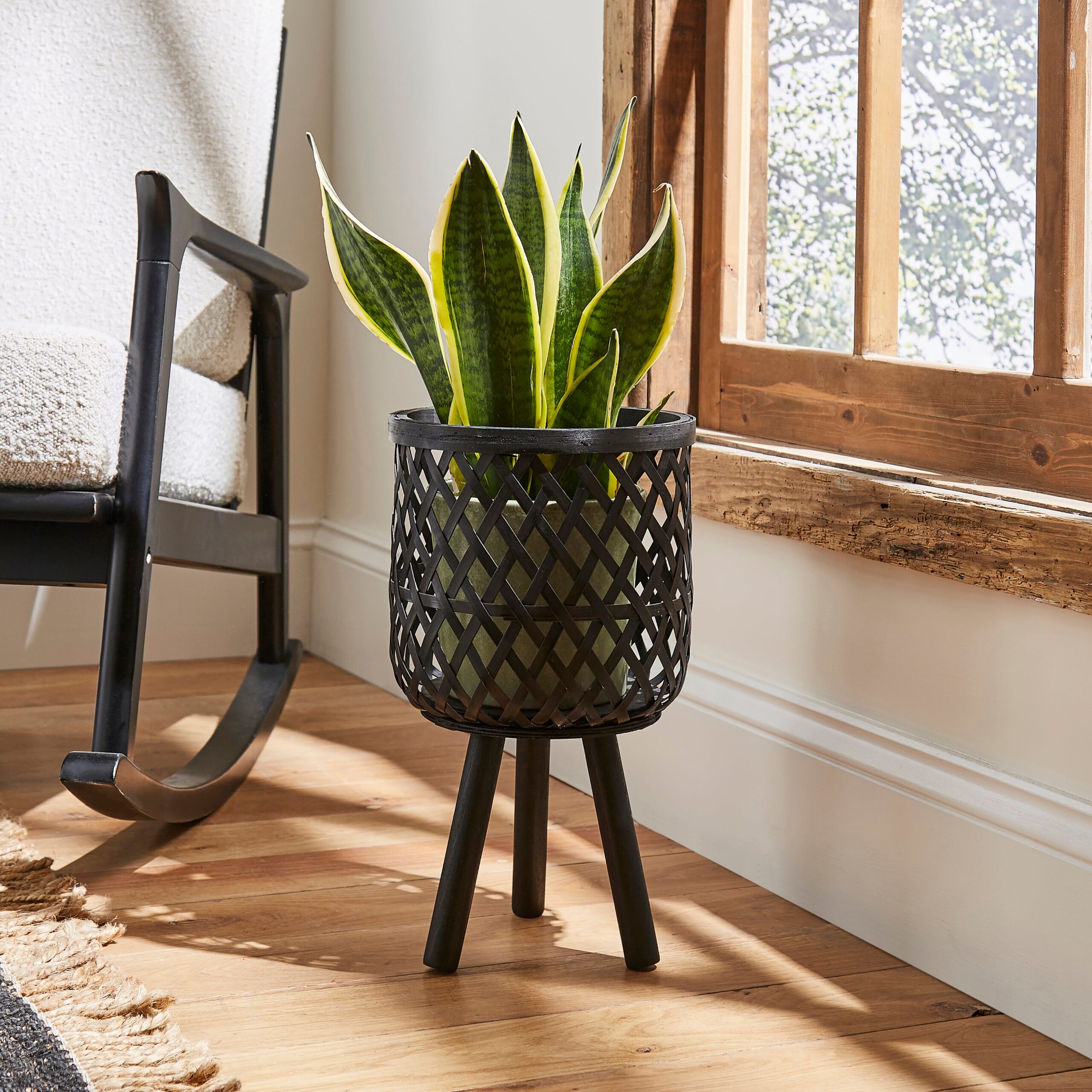 Bamboo and Wood Plant Stand Black Bamboo and Wood Plant Stand Black