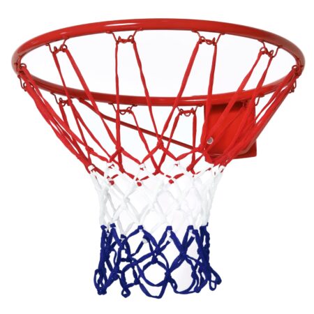 Basketballkurv, indendørs og udendørs med 46 cm kurv og net, vægmonteret, basketballbræt til unge voksne, rød + blå + hvid