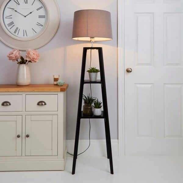 Beaumont Plant Black Wood Floor Lamp Black