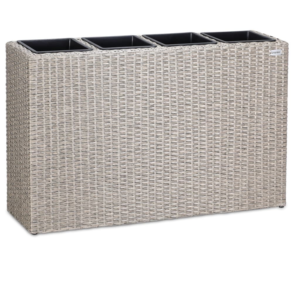 Blomsterkasse 4 inderpotter polyrattan plantekasse, 95x27x60 cm, farve: creme Blomsterkasse 4 inderpotter polyrattan plantekasse, 95x27x60 cm, farve: creme