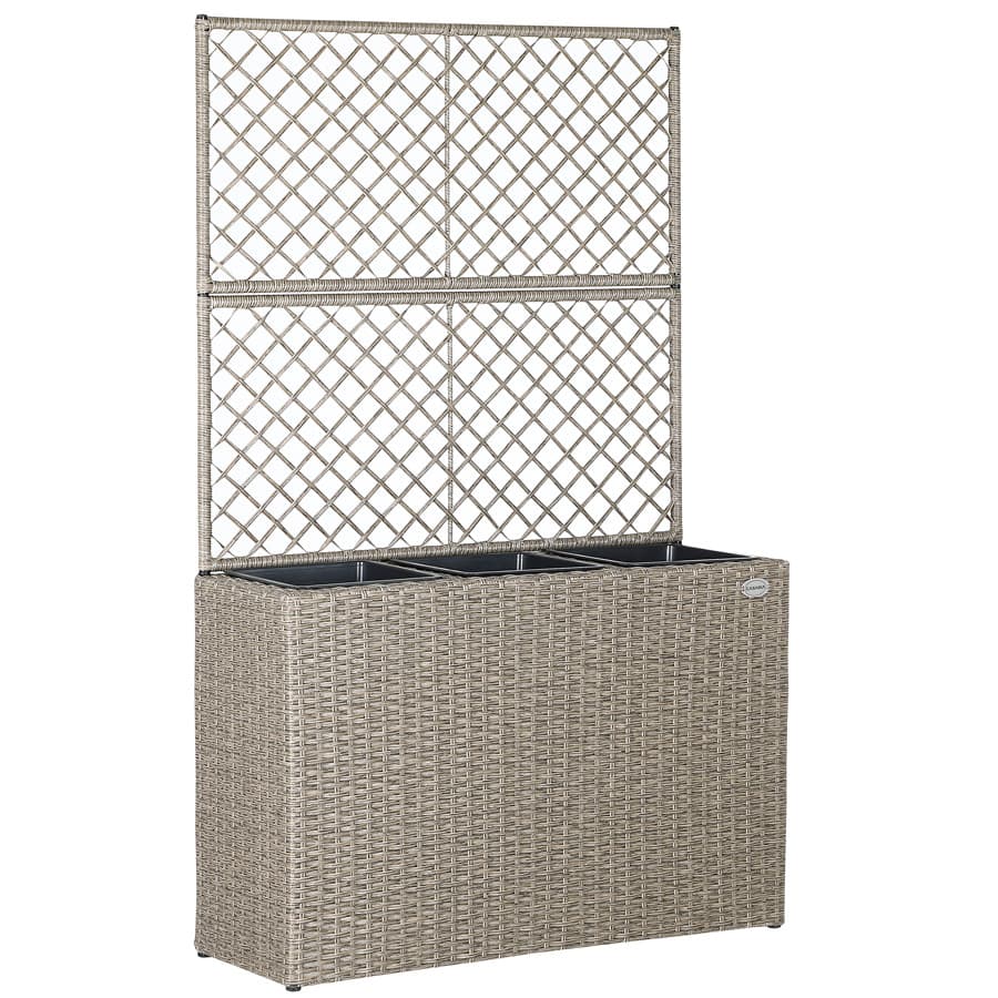 Blomsterkasse polyrattan, 3 potter, 146x30,5x83 cm, creme Blomsterkasse polyrattan, 3 potter, 146x30,5x83 cm, creme