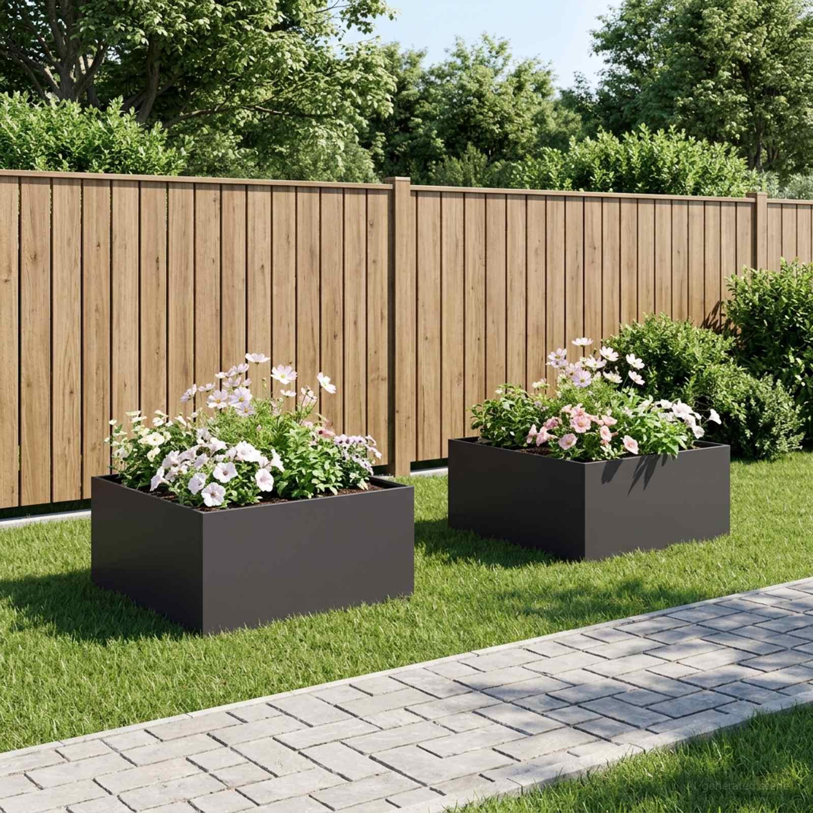 Blomsterkrukke 2 stk. sort 100 x 100 x 40 cm - firkantet plantekasse til have Blomsterkrukke 2 stk. sort 100 x 100 x 40 cm - firkantet plantekasse til have
