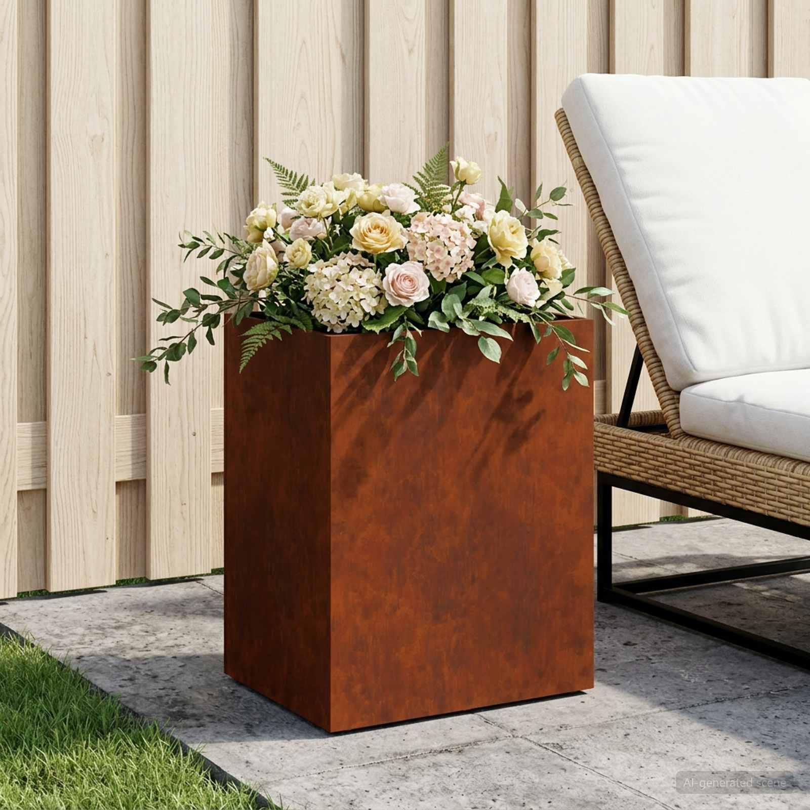Blomsterkrukke i cortenstål 40 x 30 x 40 cm - rusten plantekasse Blomsterkrukke i cortenstål 40 x 30 x 40 cm - rusten plantekasse