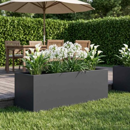 Blomsterkrukke til have i antracit 100 x 30 x 30 cm - koldvalset stål