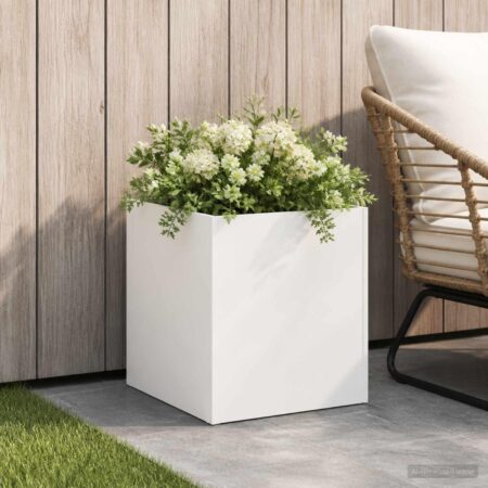Blomsterkrukke til have i hvid 45 x 45 x 45 cm i koldvalset stål