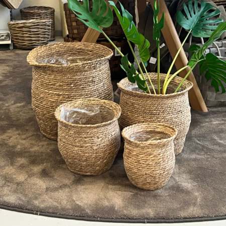 Blomsterpotte i flettet hamp med plast indlæg | 4 Størrelser - Stor