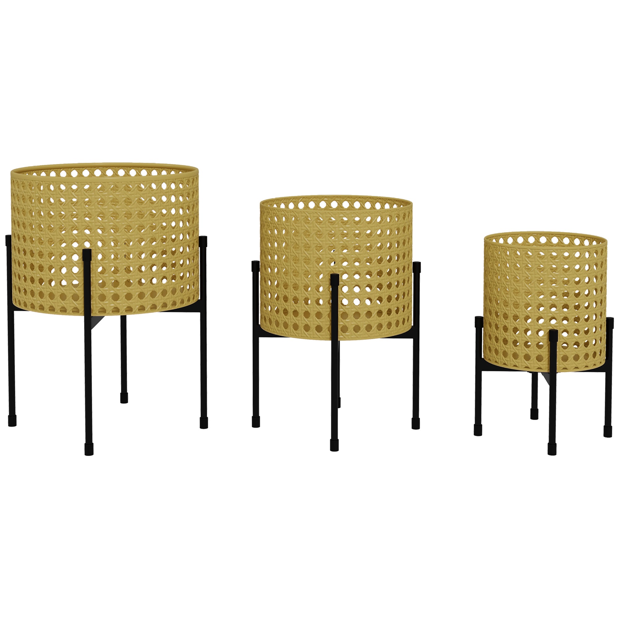 Blomsterstander, sæt med 3, rustfri metalramme, indendørs og udendørs, sort/guld Blomsterstander, sæt med 3, rustfri metalramme, indendørs og udendørs, sort/guld
