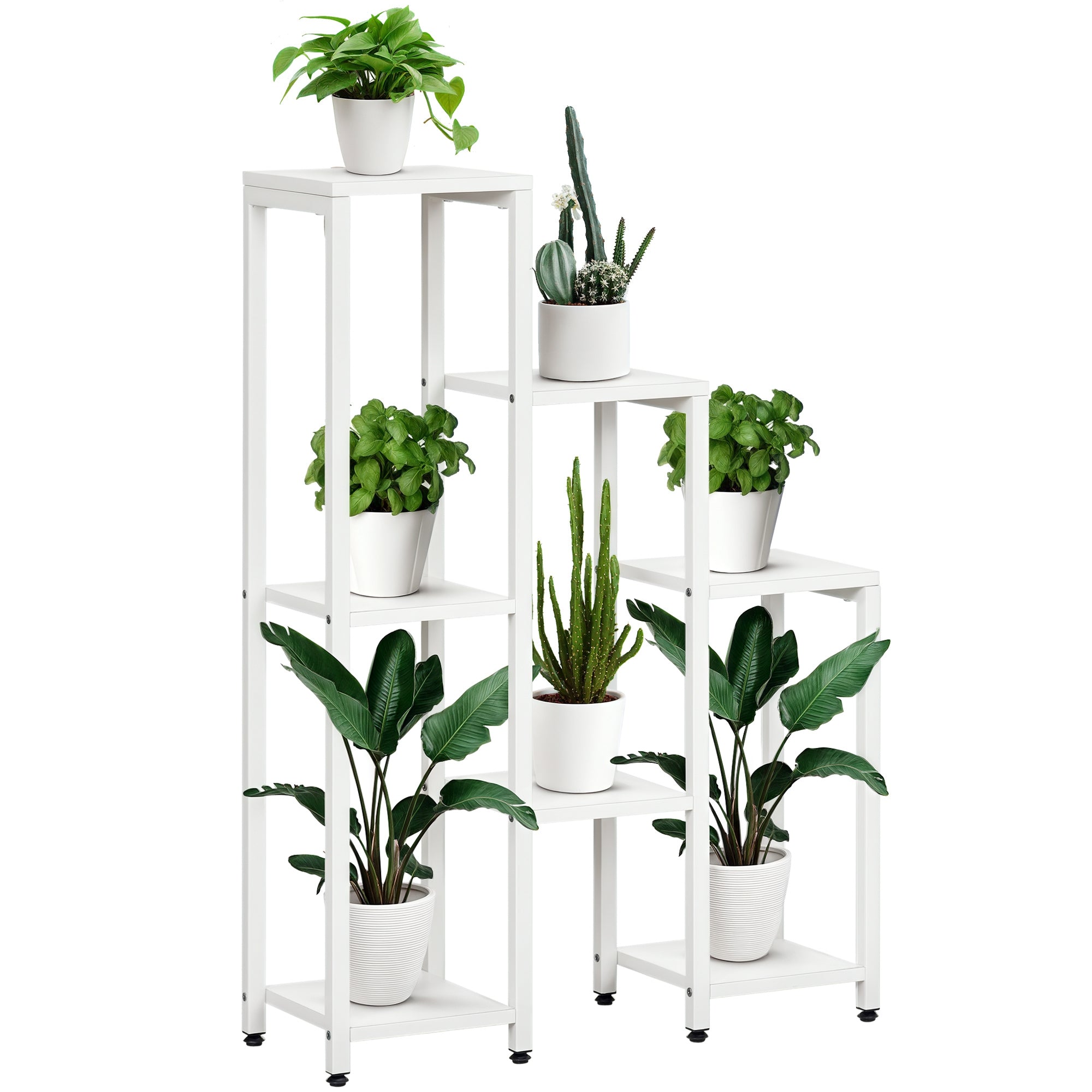 Blomsterstativ, plantestativ, 7 etager, til indendørs og udendørs brug, stål, hvid, 65 x 23 x 94,5 cm Blomsterstativ, plantestativ, 7 etager, til indendørs og udendørs brug, stål, hvid, 65 x 23 x 94,5 cm
