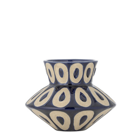 Bloomingville - Bashir Vase, Blå, Stentøj, D16xH12 cm