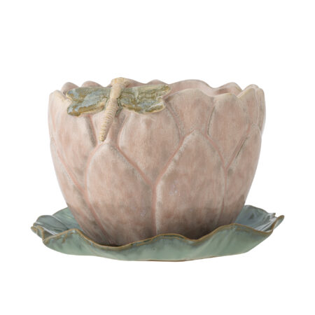 Bloomingville - Jaylee Urtepotte m/underskål, Rosa, Stentøj, D18,5xH13,5 cm