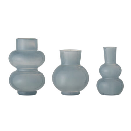 Bloomingville - Kinsie Vase, Blå, Glas, D10xH12/D7,5xH13/D10xH15 cm, Set of 3
