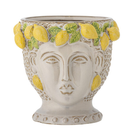 Bloomingville - Limone Urtepotteskjuler, Gul, Stentøj, D16,5xH16 cm