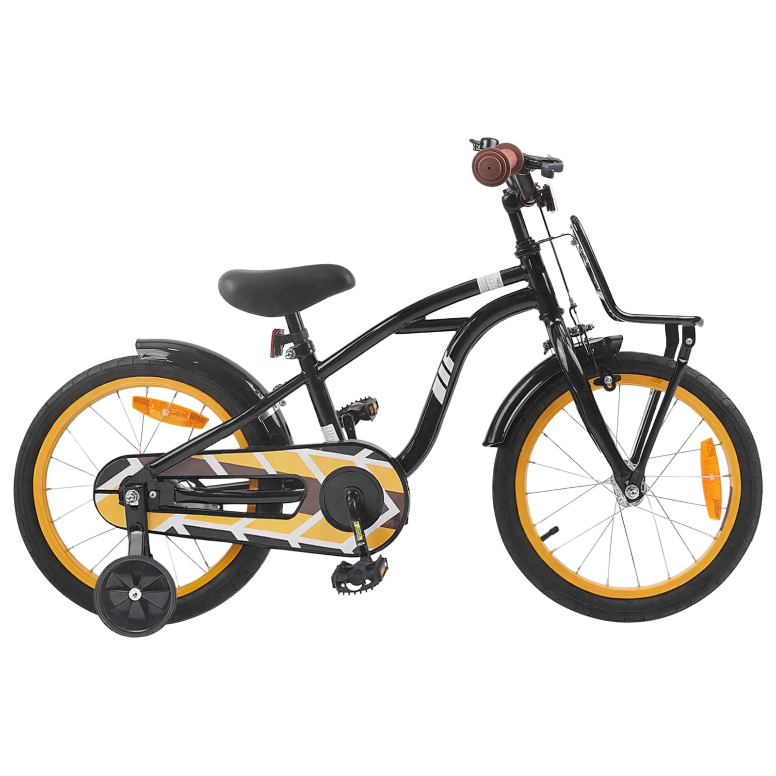 Børnecykel 16" til 4-6 år - sort med støttehjul og kurv Børnecykel 16" til 4-6 år - sort med støttehjul og kurv