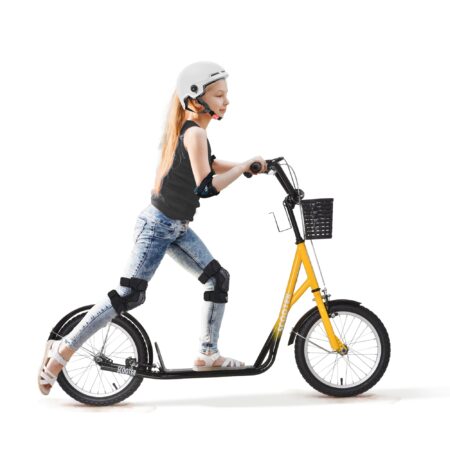 Børnescooter, højdejusterbar, skridsikker, stålramme, aftagelig kurv, bremser, gummidæk
