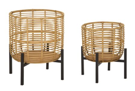 Boho chic vaser i rattan og jern - 41x47 og 33x39 cm