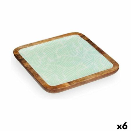 Borddekoration 25 x 25 cm Blad af en plante Hvid Brun Grøn Harpiks Mangotræ (6 enheder)