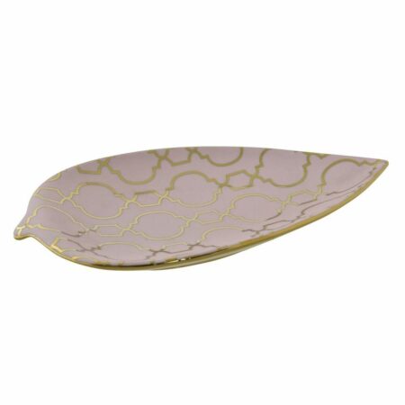 Borddekoration 27,5 x 16 x 3 cm Pink Gylden Orientalsk Chromsalt Blad af en plante