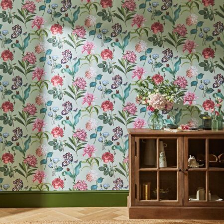 Botanical Garden Sage Wallpaper Green/Pink